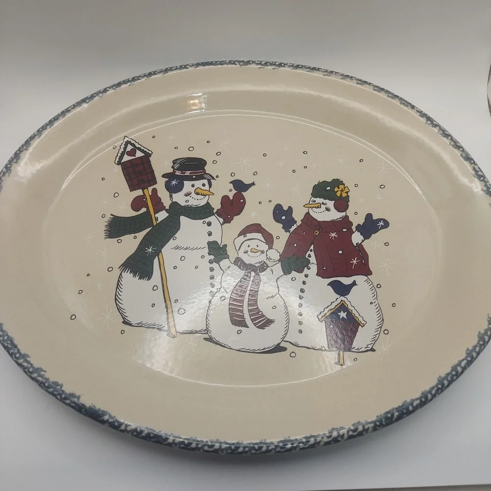 Home & Garden Snowman Family Oval Platter Serving Dish Microwave Dishwasher Safe